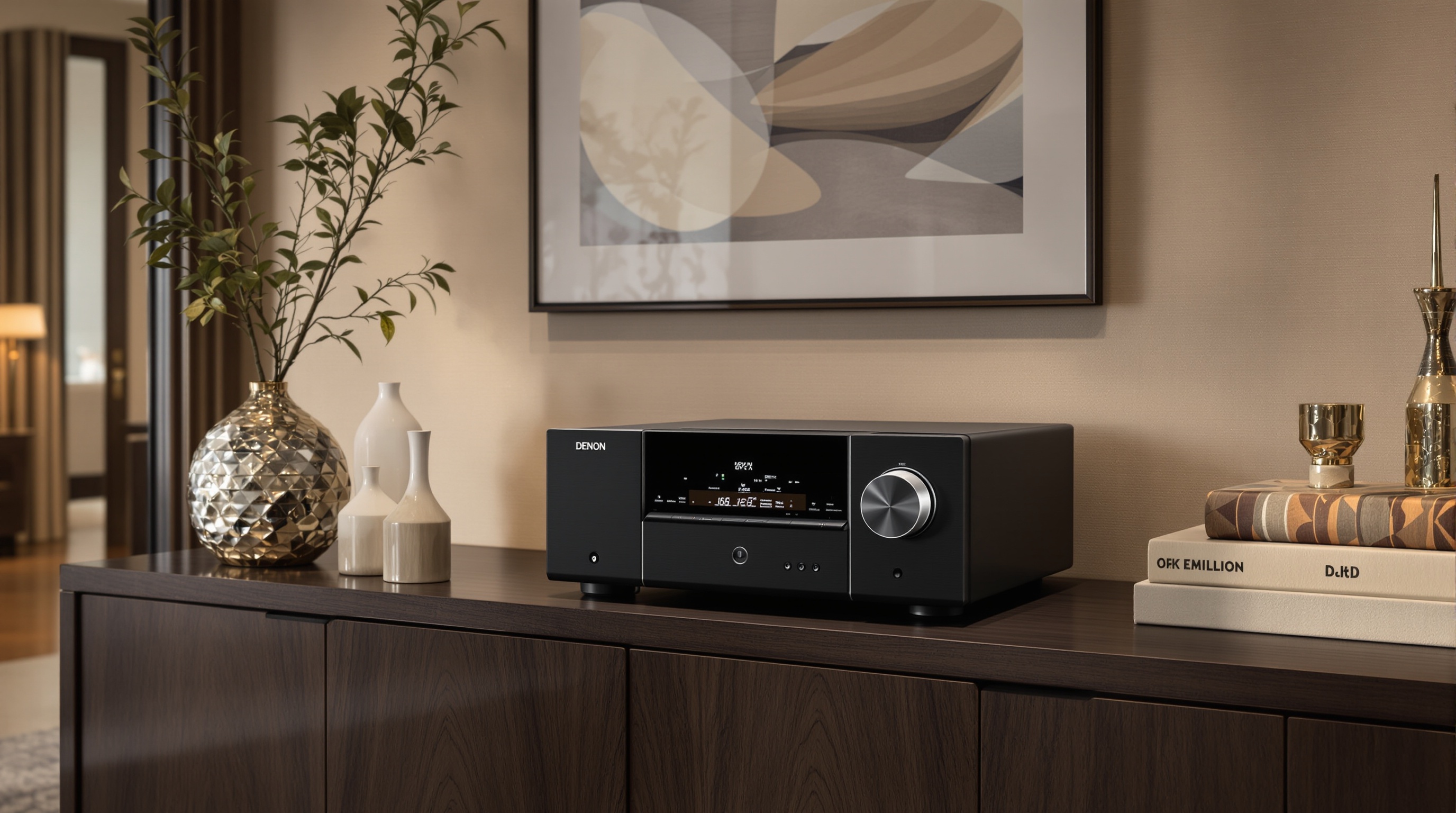 Ampli Home Cinéma Denon série AVC-X dans salon moderne luxueux