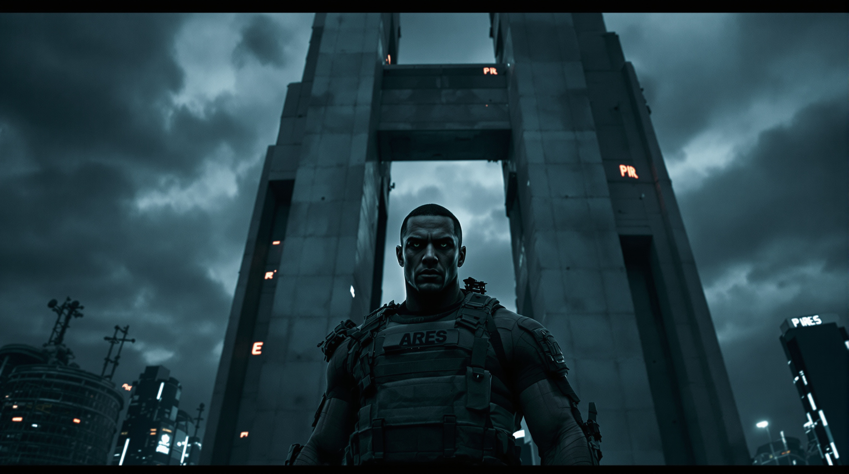Affiche sombre du film Arès sous un Paris futuriste