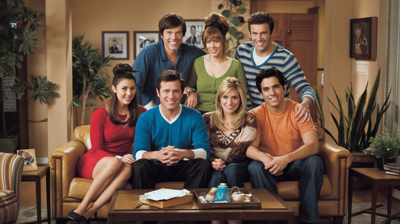 Les six personnages principaux de Friends, réunis dans une scène emblématique.