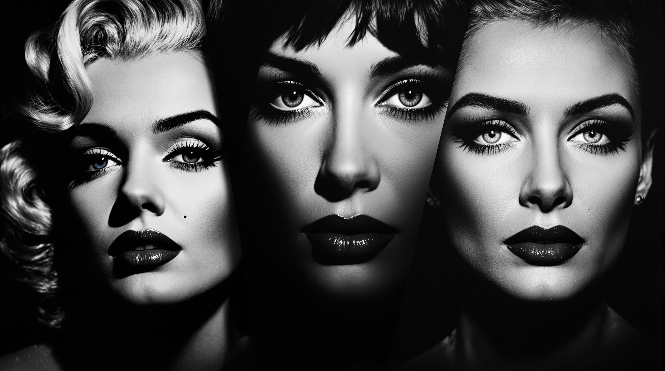Montage artistique Marilyn Monroe Audrey Hepburn Catherine Deneuve regard intense Panthéon glamour cinématographique