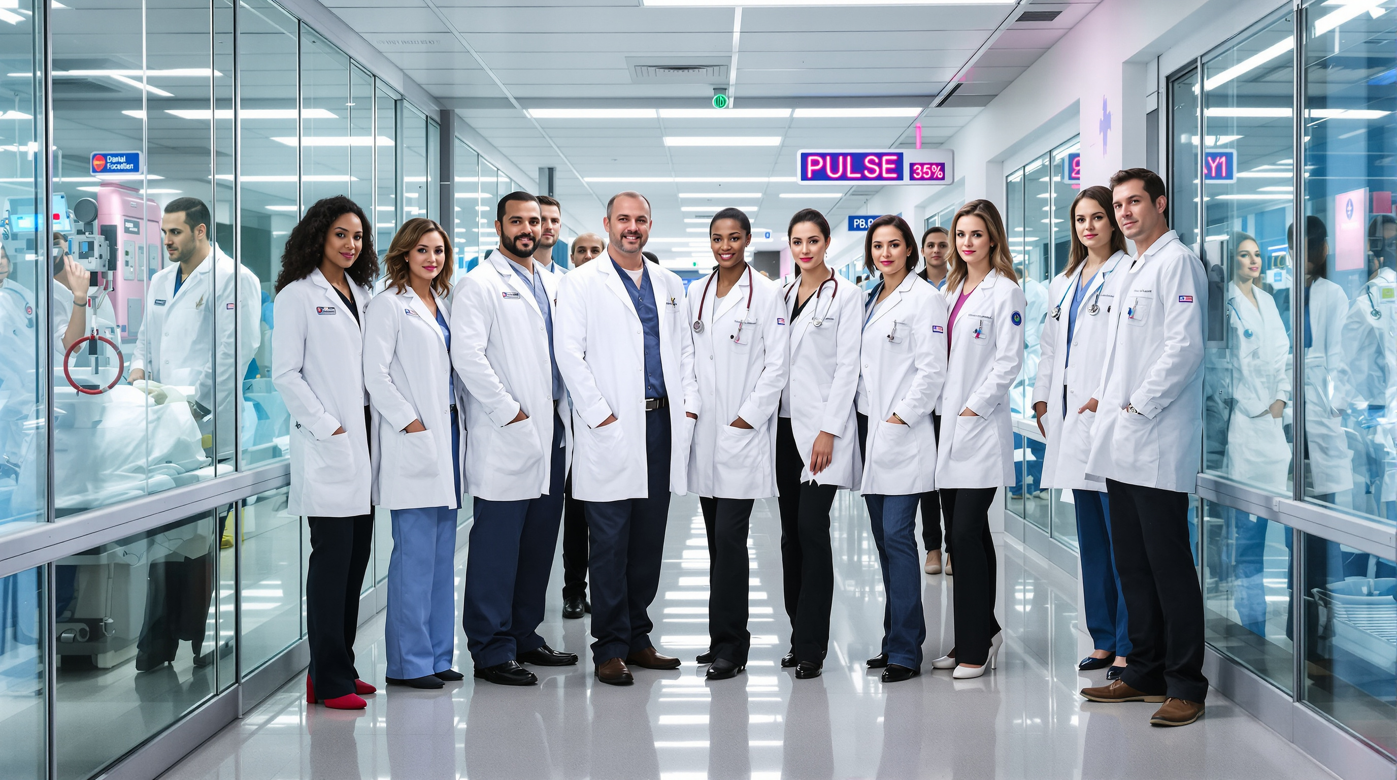 Image promotionnelle de Pulse, série médicale Netflix, couloir hôpital Miami