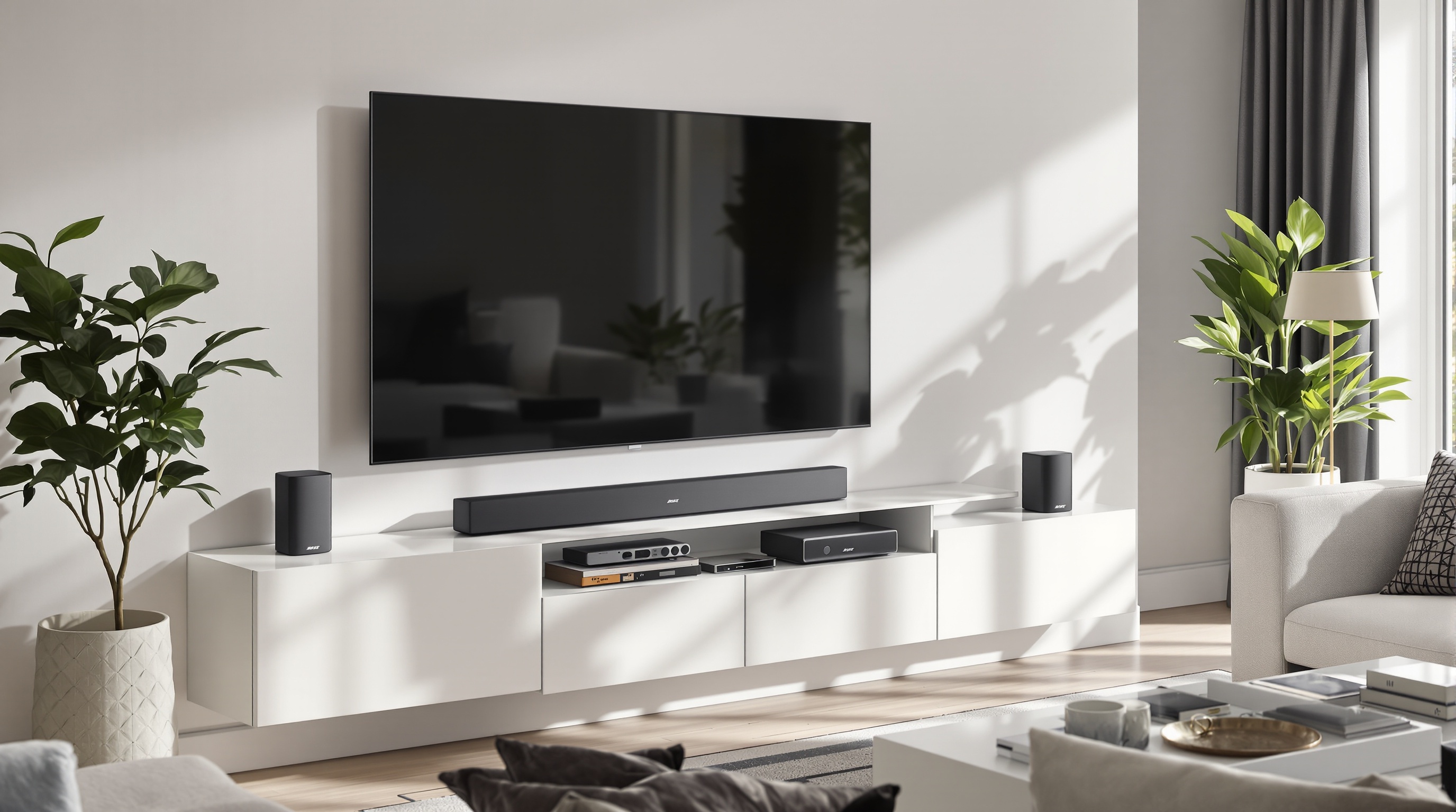 Barre de son Bose Ultra sur meuble design avec module basses 700