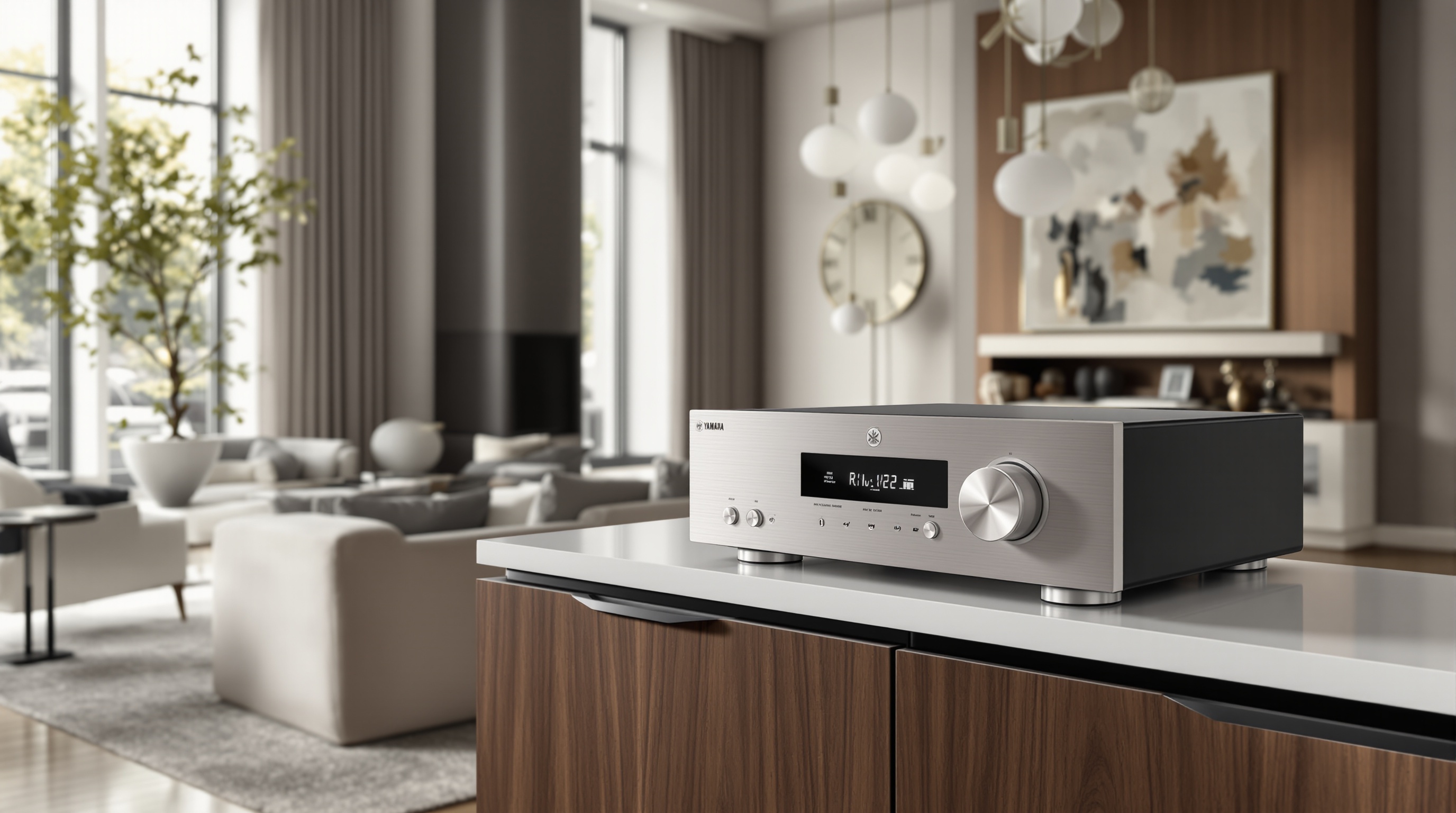 Ampli Yamaha RX-V6A dans un salon design